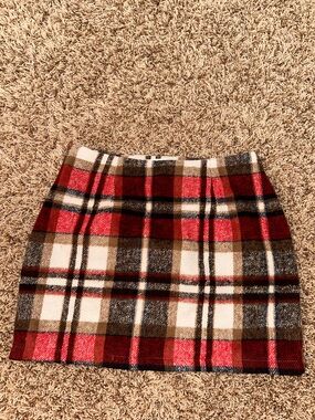 Plaid Mini Skirt in Red, White & Brown